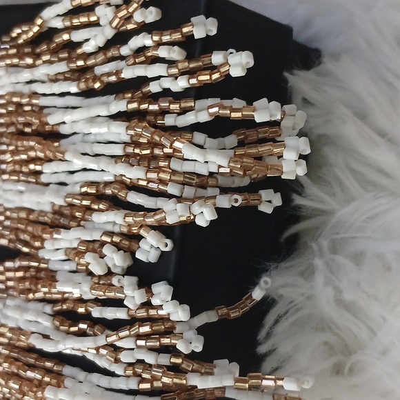 NWT Natasha Couture Gold/Brown White Beaded Fringe Boho Festival Earrings - Picture 10 of 13